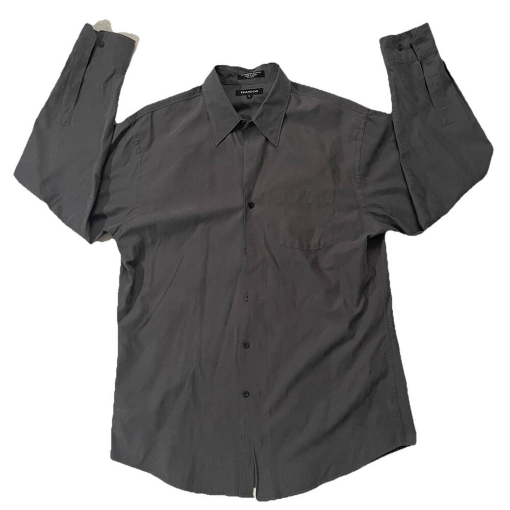 BRANDINI Korean Men's Button Down Shirt Size M, Gray, Polyester, Nylon